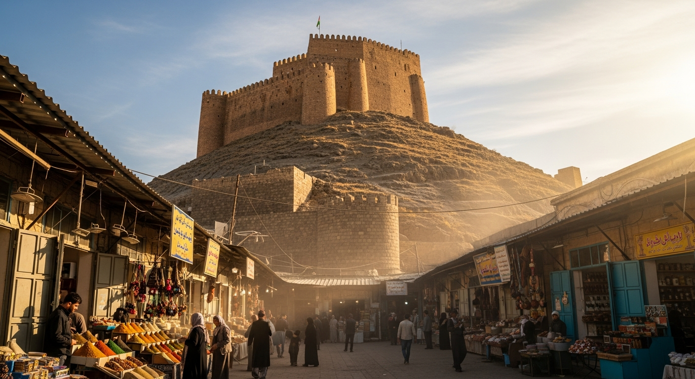 The Erbil Citadel rising above the city in the Kurdistan Region of Iraq