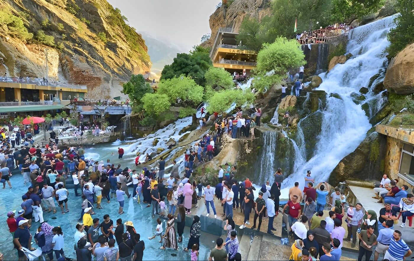 Bekhal Waterfall cascading over rocks through a green gorge in the Kurdistan Region of Iraq