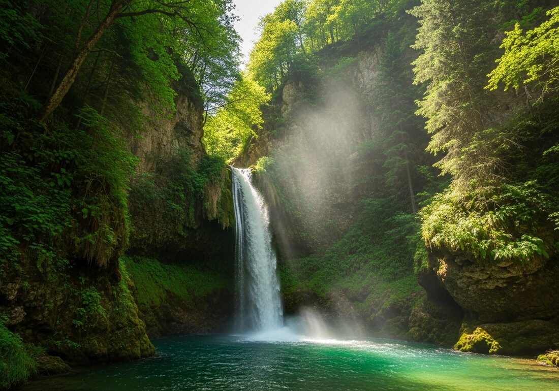 Bekhal Waterfall cascading over rocks through a green gorge in the Kurdistan Region of Iraq