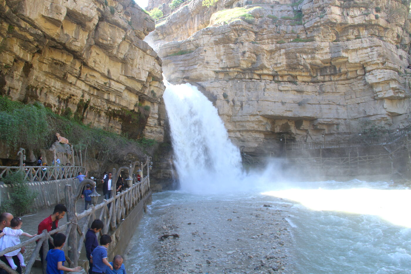 Gali Ali Beg waterfall cascading through a limestone gorge in the Kurdistan Region of Iraq