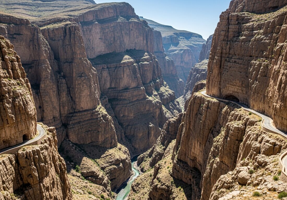 Rawanduz Canyon, a deep limestone gorge with a winding mountain road in the Kurdistan Region of Iraq